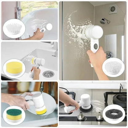 Electric Spin Scrubber 5 in 1 Electric Cleaning Brush Bathroom Cleaning Brush with 5 Replaceable Heads, Handheld Cleaning Brush